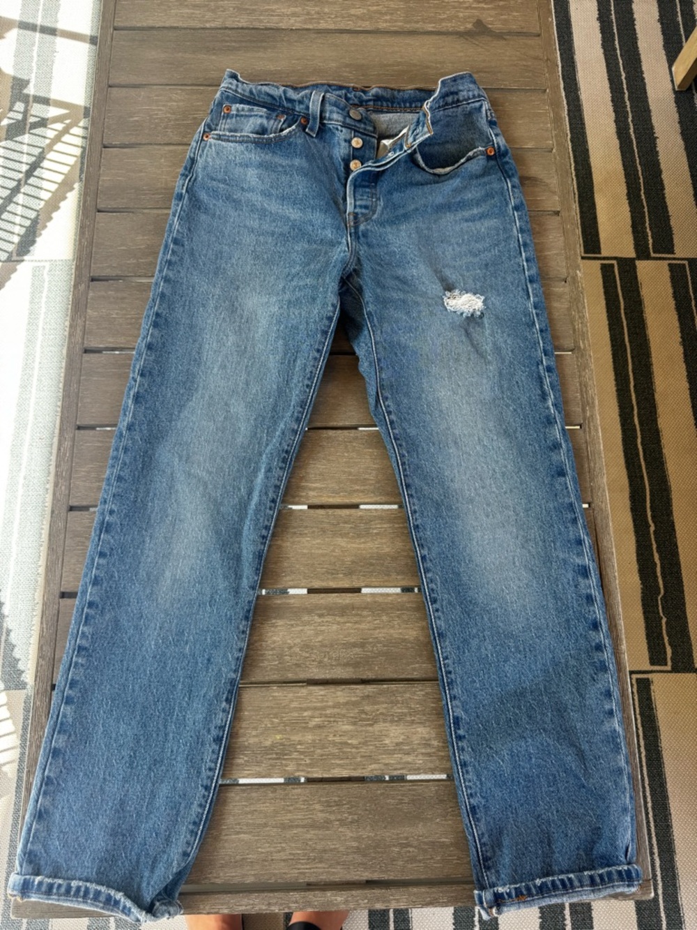 Levi's 501Blue Straight-Leg Women's Jeans with Light Distress -size 27x30